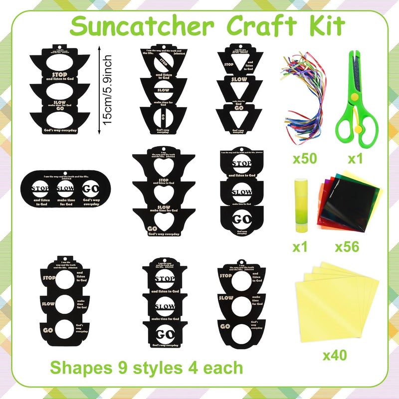 EggSun 36 Sets Bible Traffic Light Suncatchers Crafts for Kids Ornaments Stained Glass Window Arts and Crafts Kit for Sunday School Holiday Birthday Projects Home Christian Decorations Ages 4 8 12 - Image 3